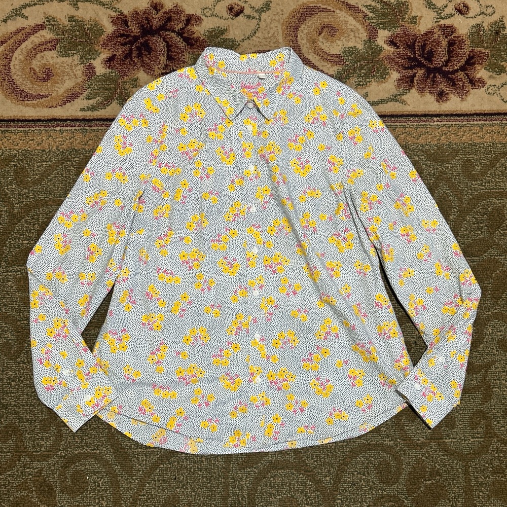Boden retro floral polka dot cotton button up longsleeve shirt Sz 12 r